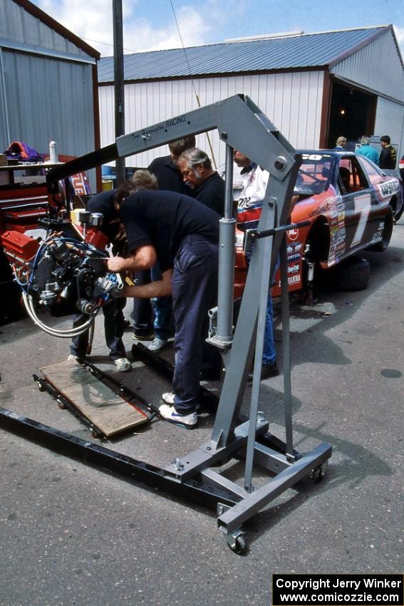 Gary St. Amant's Ford Thunderbird gets a fresh engine in the paddock