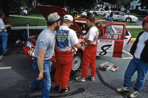 The Mike Whitman / Paula Gibeault Ford Sierra Cosworth during the midday break in Wellsboro