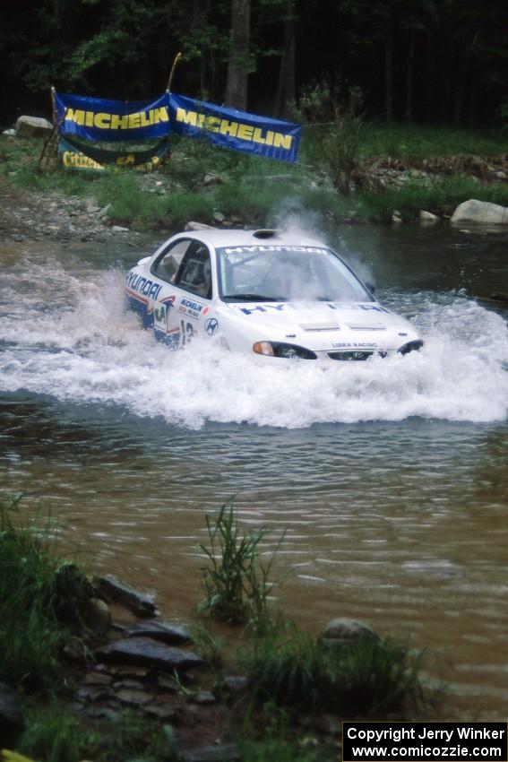 John Buffum / Tom Grimshaw Hyundai Elantra finishes SS1, Stony Crossing.