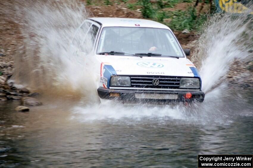 Paul Kelbel / Phil Barnes VW GTI finishes SS1, Stony Crossing.