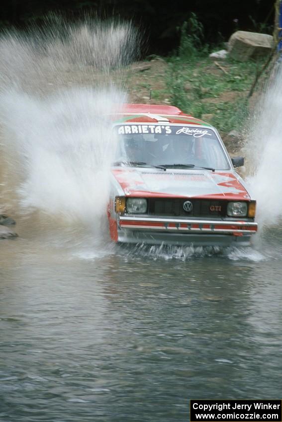 Carlos Arrieta, Sr. / Carlos Arrieta, Jr. VW Rabbit finishes SS1, Stony Crossing.