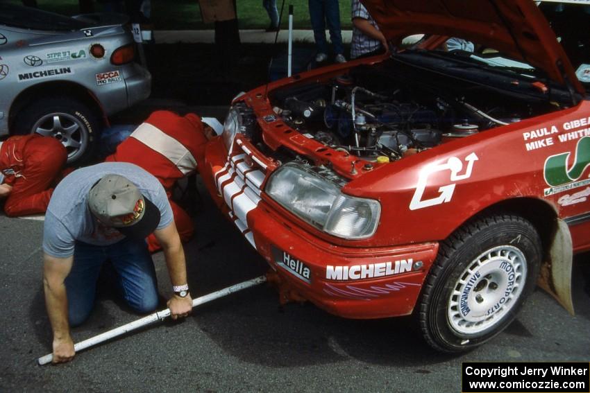 The Mike Whitman / Paula Gibeault Ford Sierra Cosworth during the midday break in Wellsboro