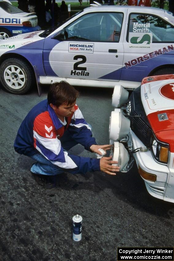 The Bruno Kreibich / Rod Hendricksen Audi Quattro is prepped for the night stages