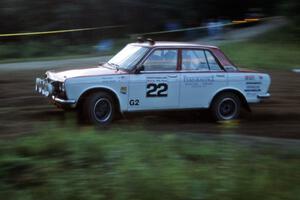 Pete Lahm / Jimmy Brandt Datsun 510 at the spectator point on SS1, Kabekona.