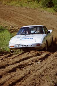 Ted Grzelak / Dan Gildersleeve Mazda RX-7 on SS13, Wolf Lake.