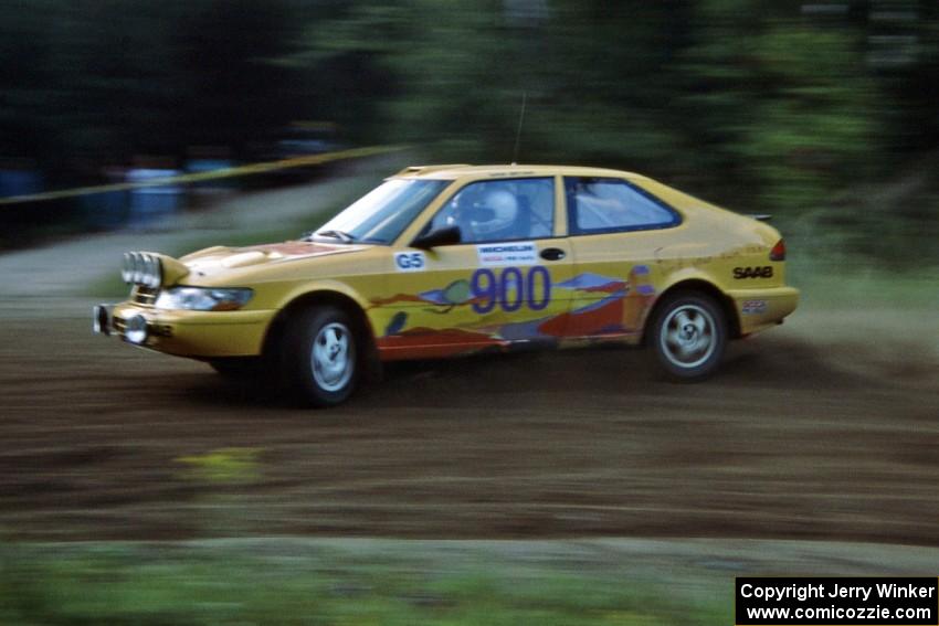 Sam Bryan / Rob Walden SAAB 900 Turbo at the spectator point on SS1, Kabekona.