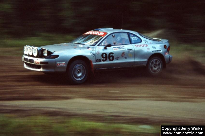 Bruce Newey / Matt Chester Toyota Celica Turbo at the spectator point on SS1, Kabekona.