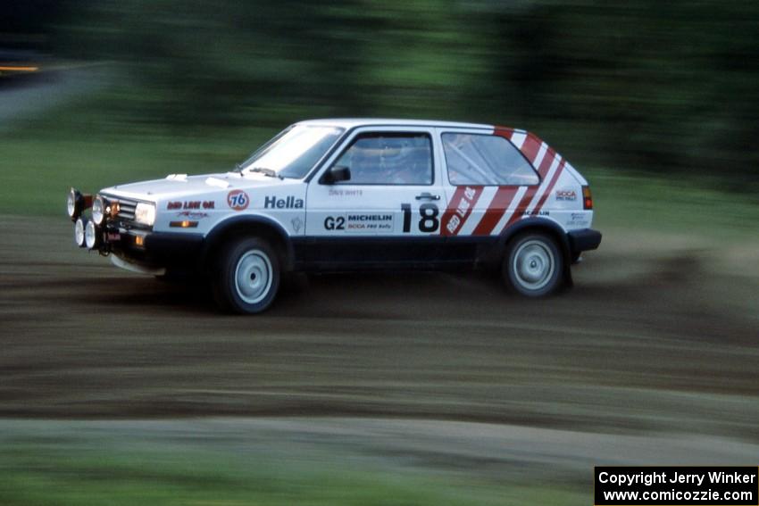 Dave White / Paula Gibeault VW GTI at the spectator point on SS1, Kabekona.