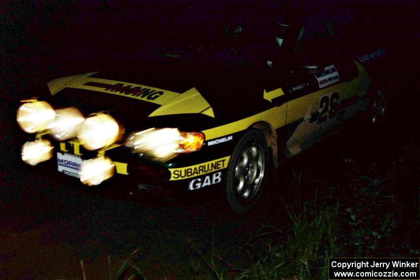 Lee Shadbolt / Paul Eklund Subaru Impreza on a night stage.