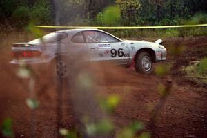 The Bruce Newey / Matt Chester Toyota Celica Turbo drifts through a hard right on the practice stage.
