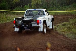 Ken Stewart / Doc Shrader drift their Chevy S-10 Pickup through a right turn on the practice stage.