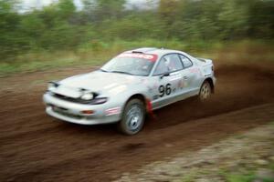 Bruce Newey / Matt Chester set up for a hard right in their Toyota Celica Turbo on the practice stage.