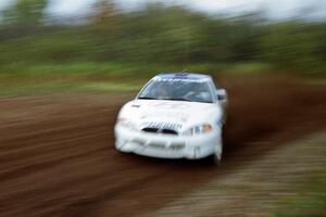 Paul Choiniere / Tom Grimshaw at speed in their Hyundai Tiburon on the practice stage.