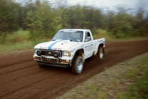 Ken Stewart / Doc Shrader at speed on the practice stage in their Chevy S-10 Pickup.