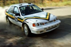 Tom Ottey / Pam McGarvey drift their Hyundai Elantra through the final corner of SS2.