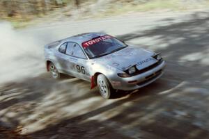 he Bruce Newey / Matt Chester Toyota Celica Turbo comes into the final stretch of SS2.