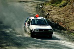 Eric Burmeister / Mark Buskirk come into the final sweeper of SS2 in their VW GTI.