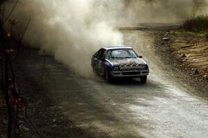The Brian Scott / David Watts Dodge Shelby Charger drifts through the final corners of SS2.