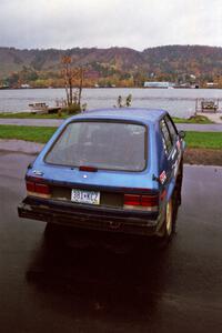 The Mark Utecht / Paul Schwerin Dodge Omni GLH-Turbo went off-road and wound up with the alignment tweaked.(1)