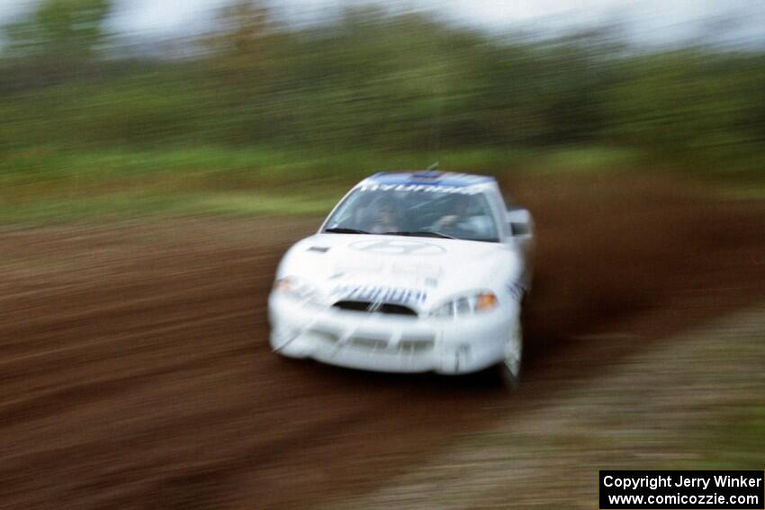 Paul Choiniere / Tom Grimshaw at speed in their Hyundai Tiburon on the practice stage.