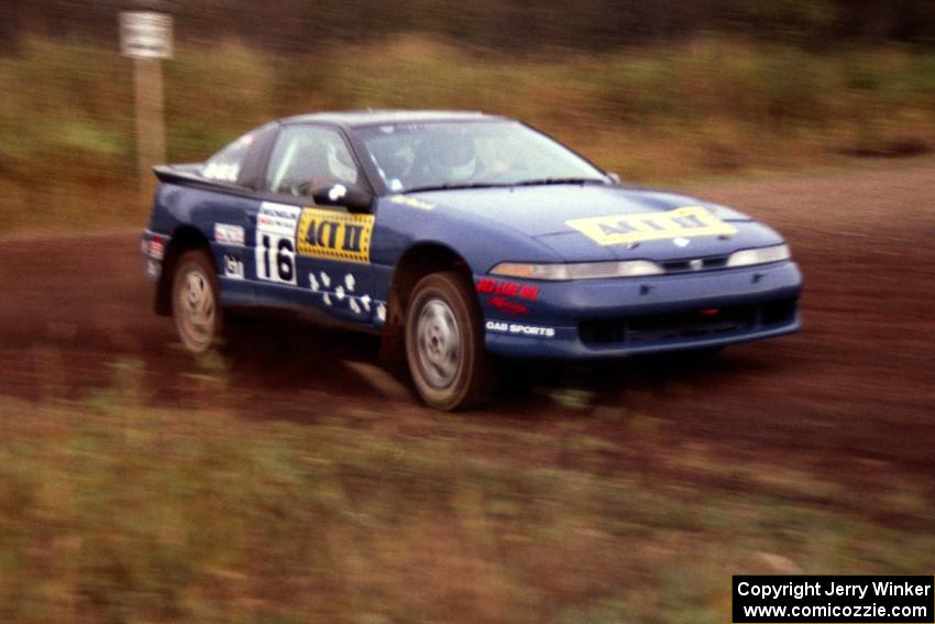 Steve Gingras / Bill Westrick at speed in their Eagle Talon before a hard-right on the practice stage.