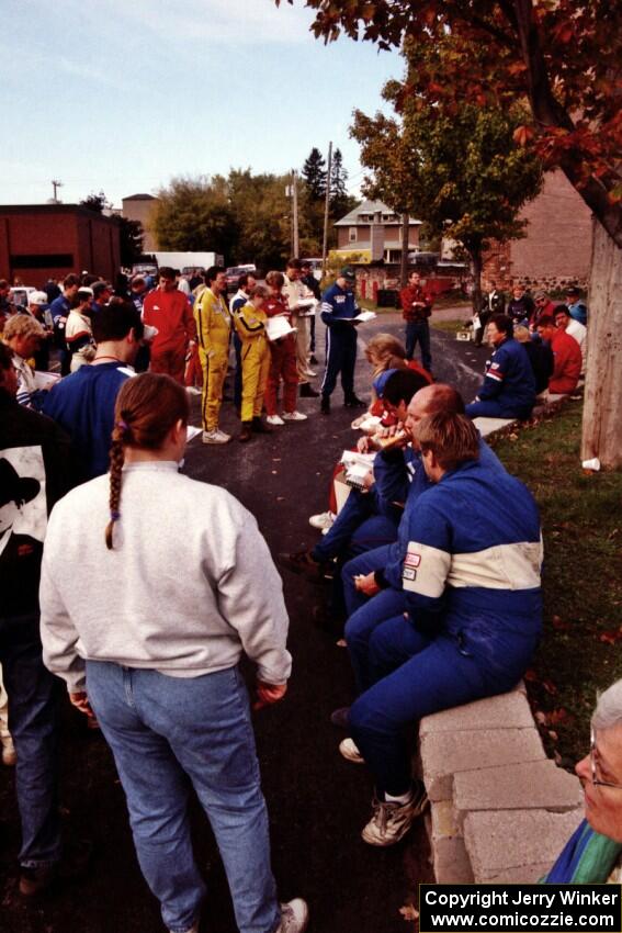 Drivers chat before the drivers meeting.