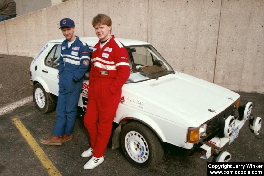 Larry Warrington and Damien Crane pose next to their VW Rabbit at parc expose.