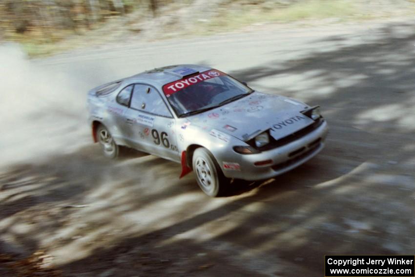 he Bruce Newey / Matt Chester Toyota Celica Turbo comes into the final stretch of SS2.