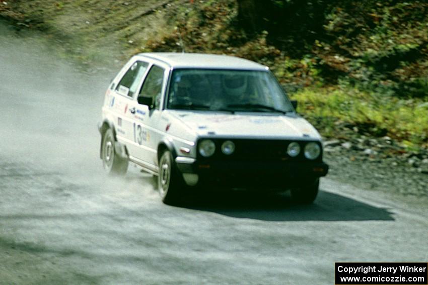 Wayne Prochaska / Annette Prochaska bring their VW Golf through the final corners of SS2.