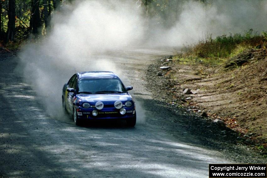 The Al Kaumeheiwa / Craig Sobczak Dodge Neon at speed near the finish of SS2.