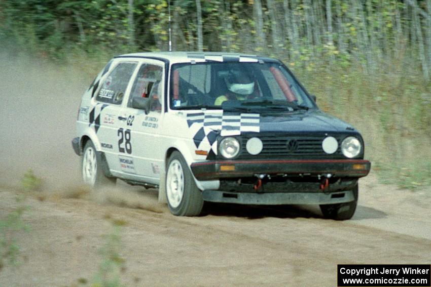 The two-tone VW GTI of Richard Losee / Kent Livingston near the start of Menge Creek I.