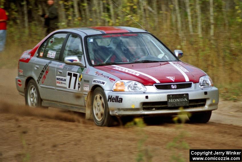 The Brian Shanfeld / Bryan Hourt Honda Civic drifts through the first corner of Menge Creek I.