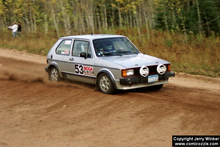 Brett Corneliusen / Brenda Corneliusen drift their VW GTI through the first corner of Menge Creek I.