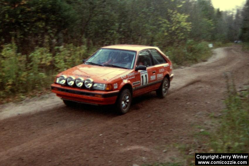 Gail Truess / Nancy Redner at speed in their Mazda 323GTX near the finish of Menge Creek II.