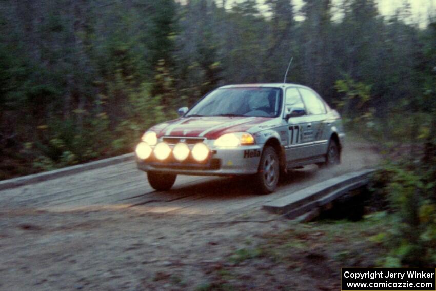 Brian Shanfeld / Bryan Hourt cross the final bridge on Menge Creek II in their Honda Civic.