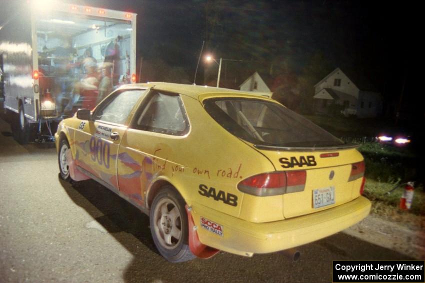 The Sam Bryan / Rob Walden SAAB 900 Turbo at the second Kenton service.