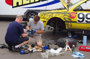 Team Short Bus VW Golf GL has an extended stay behind the pit wall for repairs