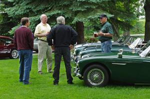 Meeting of car owners at several Austin-Healey 3000s