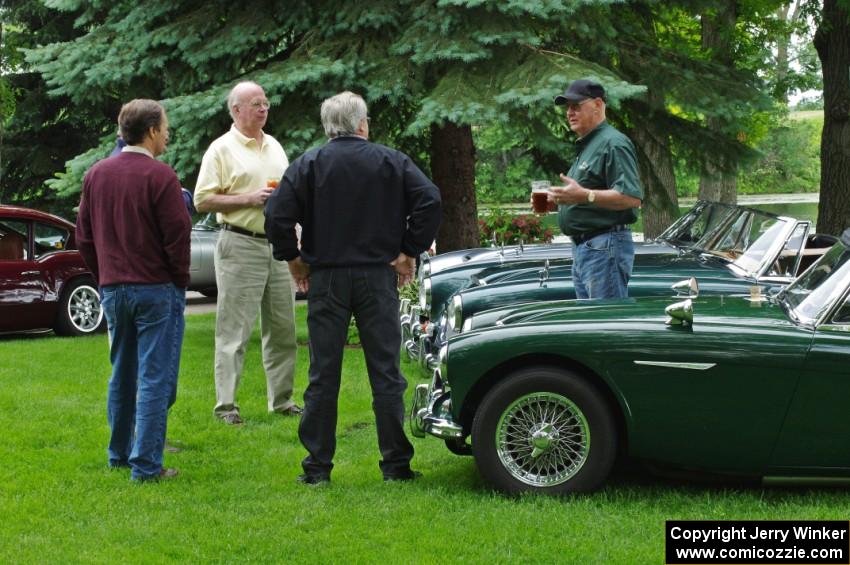 Meeting of car owners at several Austin-Healey 3000s