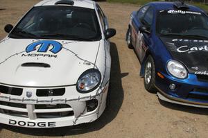 The Dodge SRT-4's of Paul Dunn / Kim Demotte and Cary Kendall / Scott Friberg in the parking lot prior to the start.