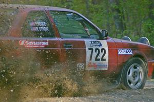 Rob Stroik / Ross Wegge spray gravel at hairpin left on SS3 in their Nissan Sentra SE-R.