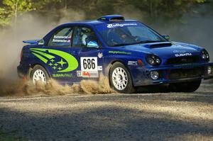 Heath Nunnemacher / Heidi Nunnemacher Subaru WRX comes into a hairpin on SS3. They DNF'ed prior the the midpoint of the event.