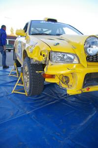 Al Kintigh / Heidi Meyers Subaru Impreza sports damage after a high-speed off-course excursion on SS3.