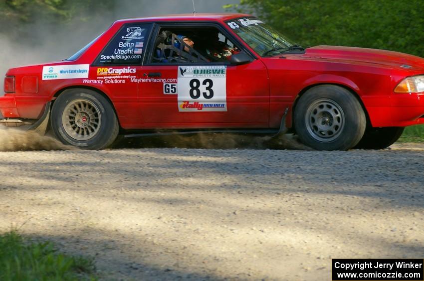 Mark Utecht / Rob Bohn set up for a hairpin left on SS3 in their Ford Mustang.