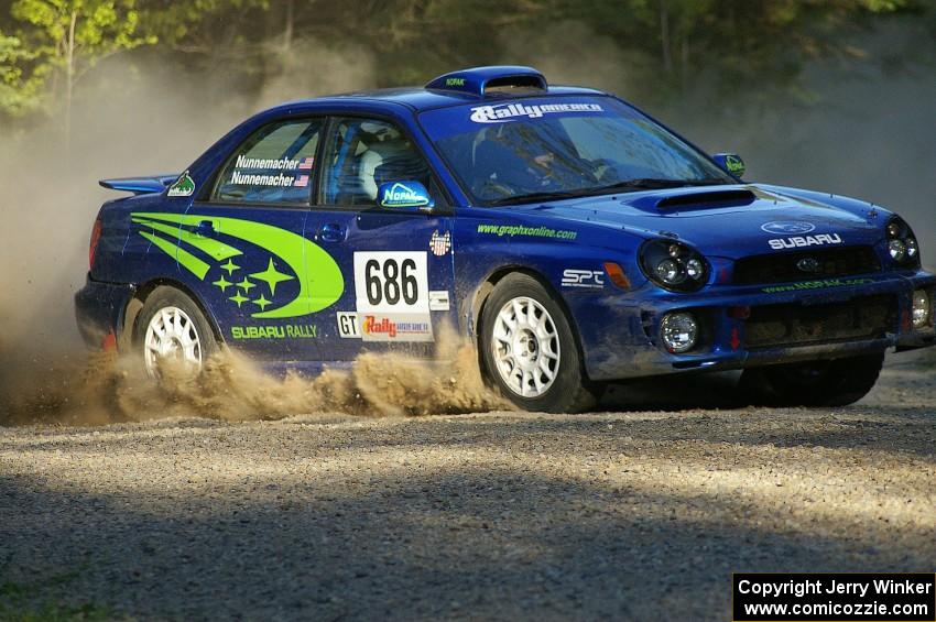 Heath Nunnemacher / Heidi Nunnemacher Subaru WRX comes into a hairpin on SS3. They DNF'ed prior the the midpoint of the event.