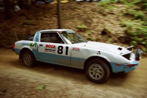 Greg Gilfeather / Dave Gartner Mazda RX-7 on SS2, Asaph Run.