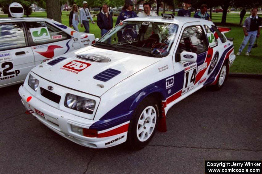 Garen Shrader / Doc Shrader Ford Sierra Cosworth at the green before the rally.