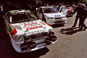 Frank Sprongl / Dan Sprongl Audi S2 Quattro and Carl Merrill / Lance Smith Ford Escort Cosworth RS at the green