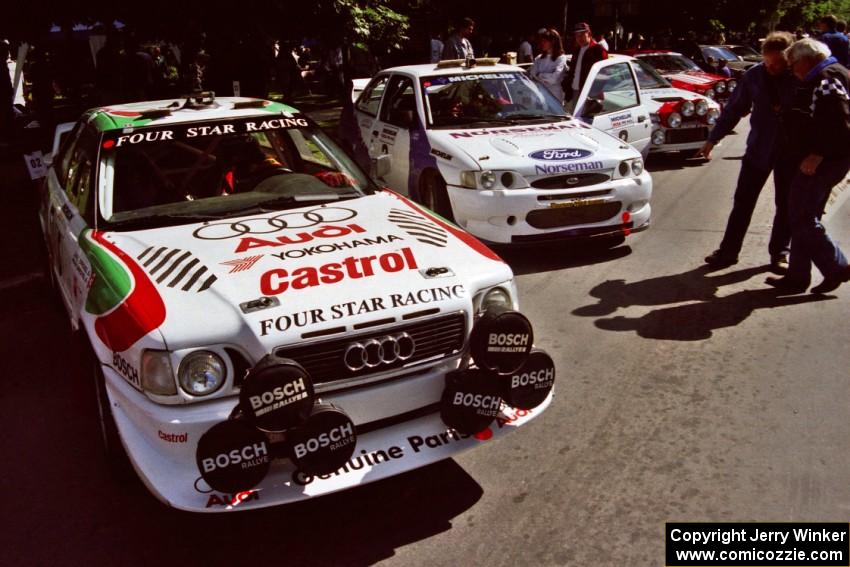 Frank Sprongl / Dan Sprongl Audi S2 Quattro and Carl Merrill / Lance Smith Ford Escort Cosworth RS at the green
