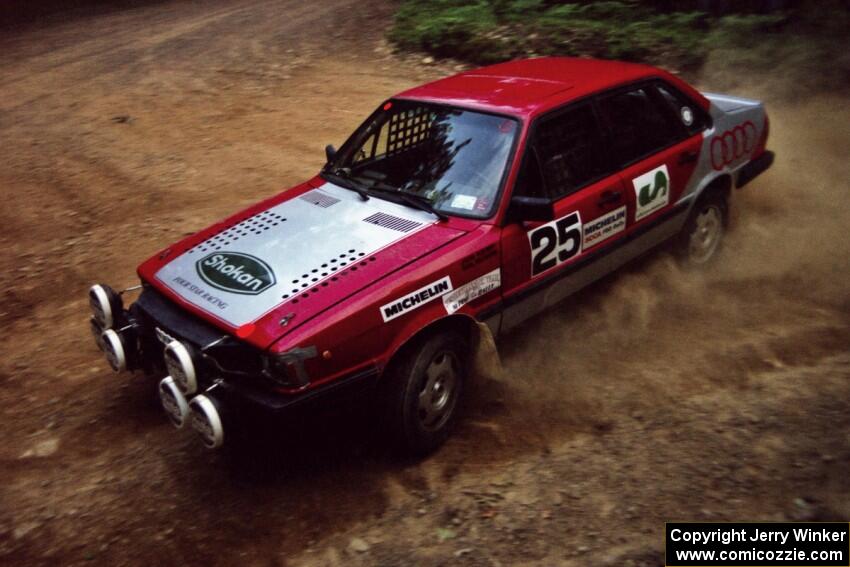 Jon Kemp / Gail McGuire Audi 4000 Quattro at a 90-left on SS7, Wilson Run I.